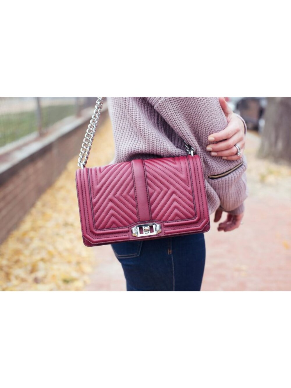 Rebecca Minkoff Women's Red Chevron leather Quilted Love Crossbody Bag Sz M 2558 - Picture 10 of 16